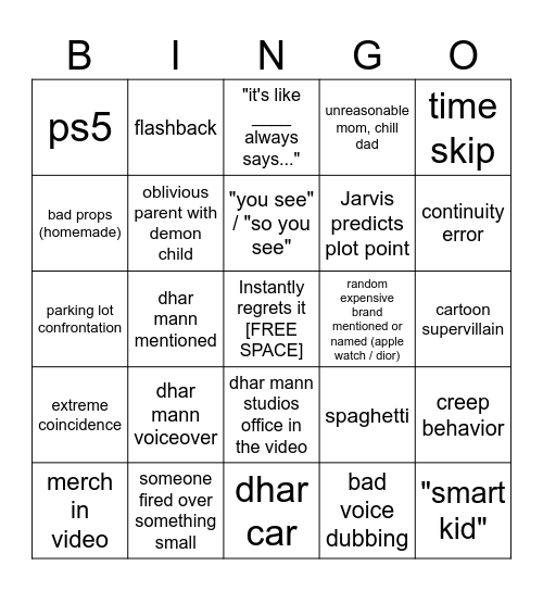 Dhar Mann Bingo v4 Bingo Card