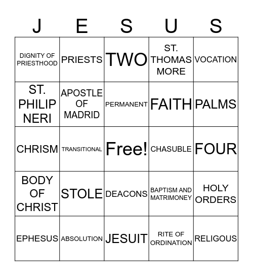 CHAPTER 15 Bingo Card