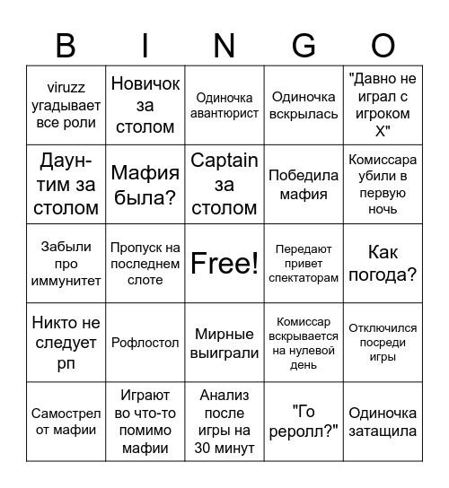 Мафиози Bingo Card
