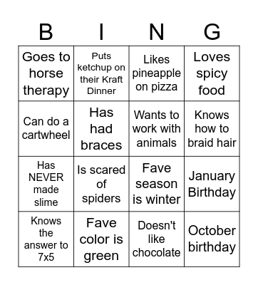 Get To Know You! Bingo Card