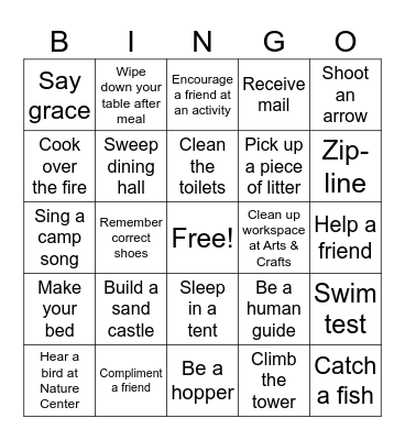 Camp Bingo Card