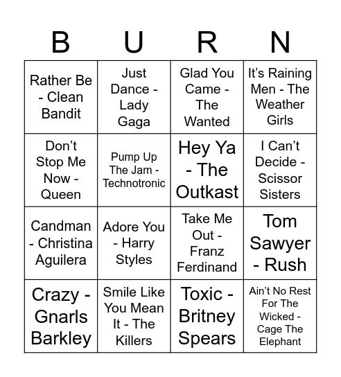 Burn's Bonkers Bingo Card