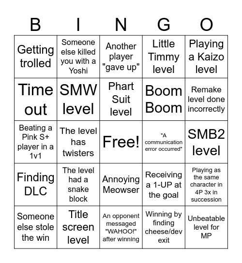 SMM2 Multiplayer Versus Bingo Card