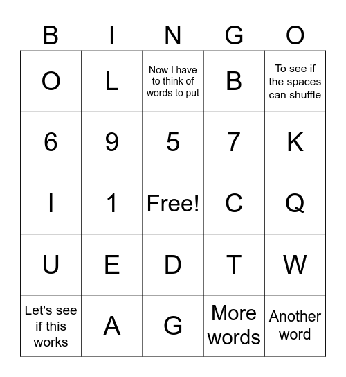 Test Bingo Card