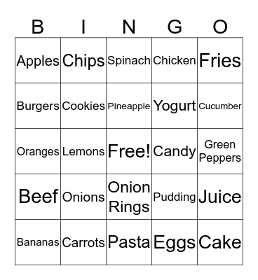 Food Bingo  Bingo Card