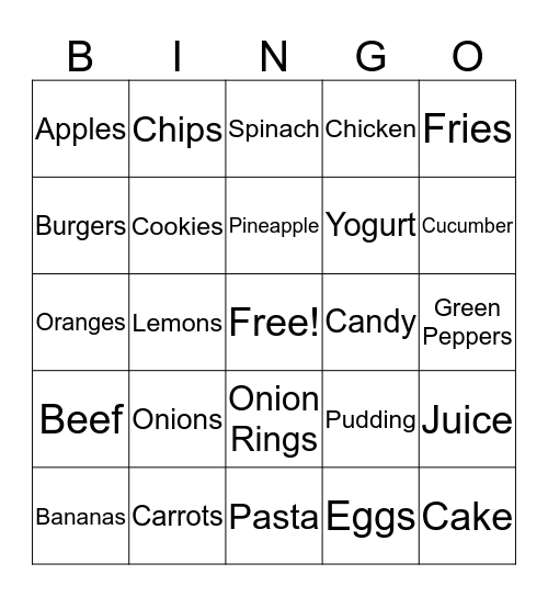 Food Bingo  Bingo Card