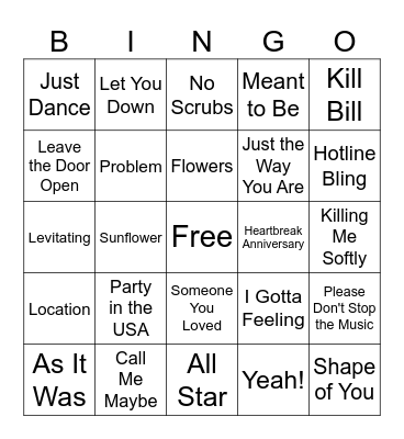 Musical Bingo Card