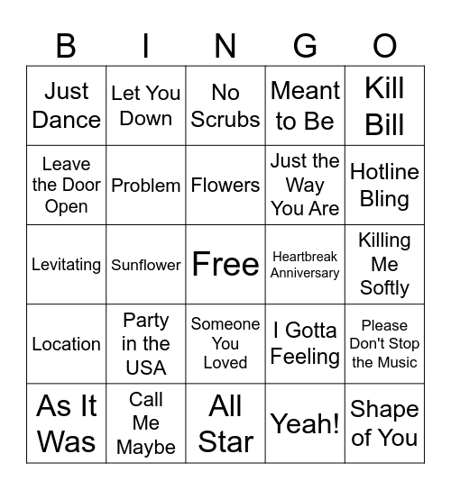 Musical Bingo Card