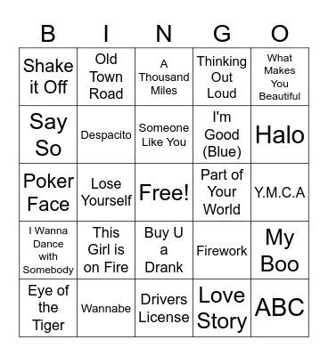 Musical Bingo Card