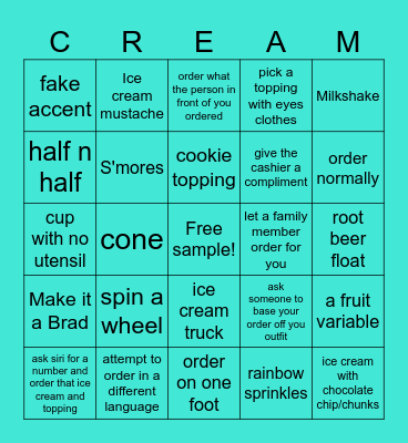 ICE Cream Bingo Card