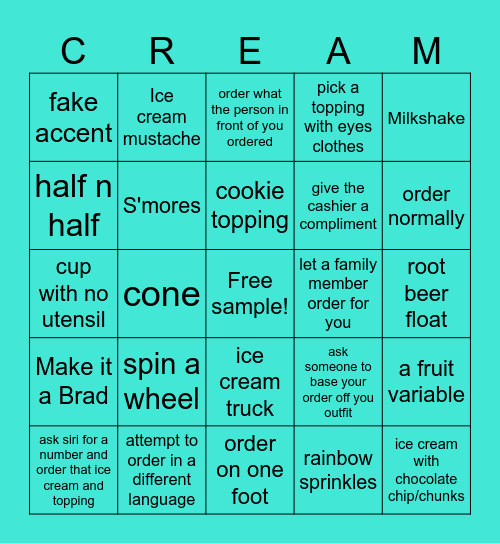 ICE Cream Bingo Card