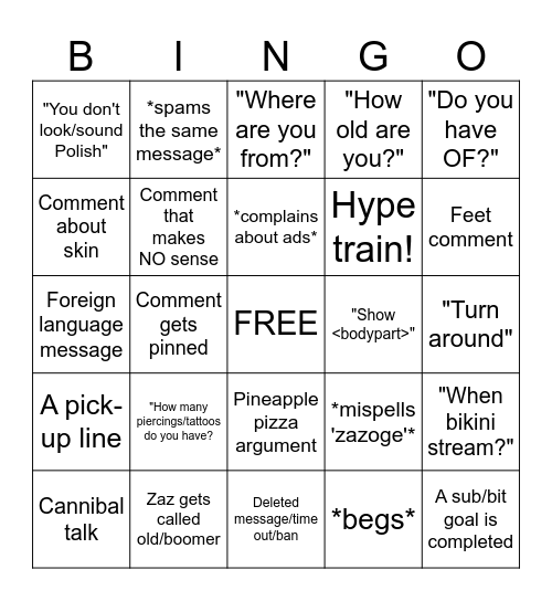 ZAZ BINGO Card