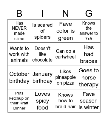 Get To Know You! Bingo Card