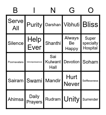 Sai Bingo Card