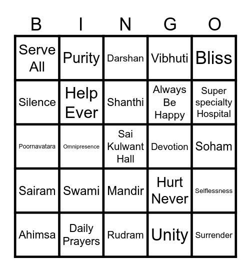 Sai Bingo Card