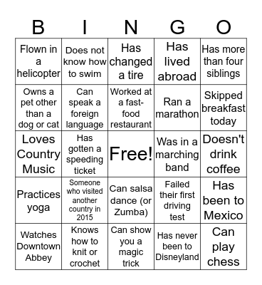 LIFE-II 2016 Bingo Card