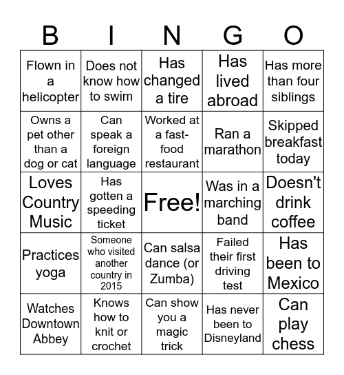 LIFE-II 2016 Bingo Card