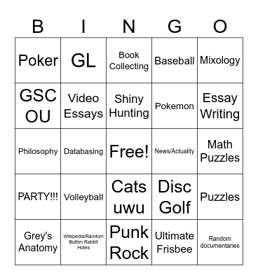 How many  interests do you share with Jme Bingo Card