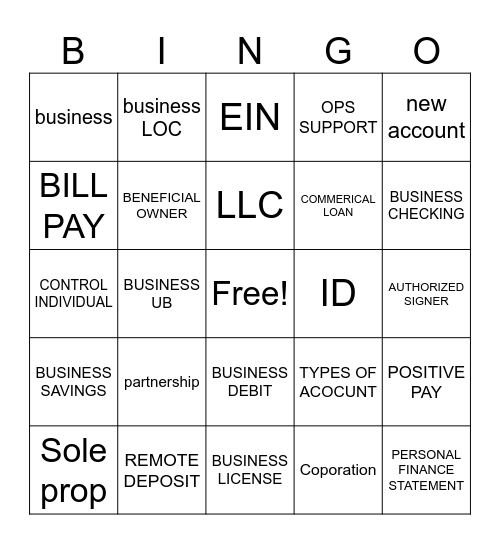 Business and Commercial Bingo Card