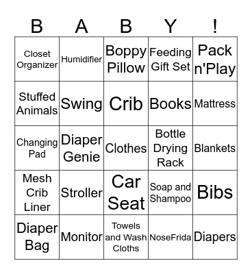 Amanda's Shower Bingo Card