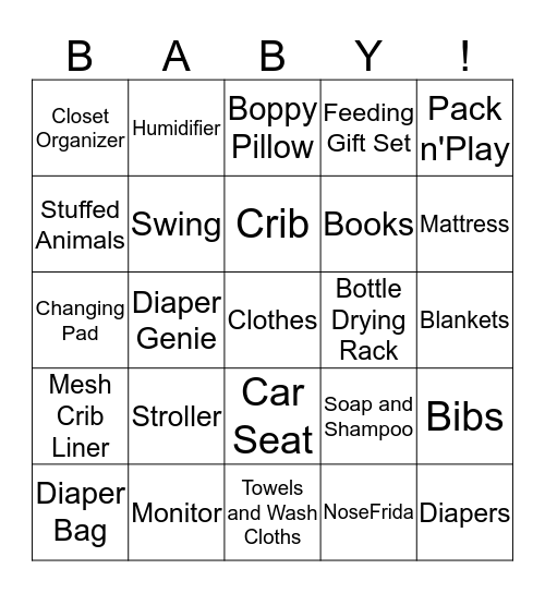 Amanda's Shower Bingo Card