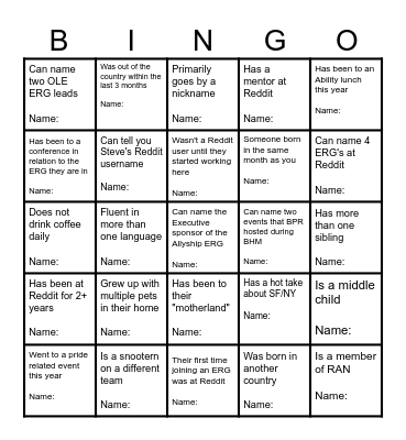 Snootern ERG Bingo Card
