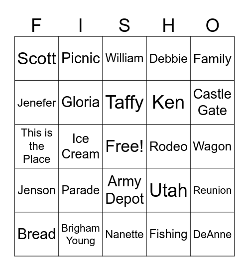 Fish Family Reunion FISHO Bingo Card