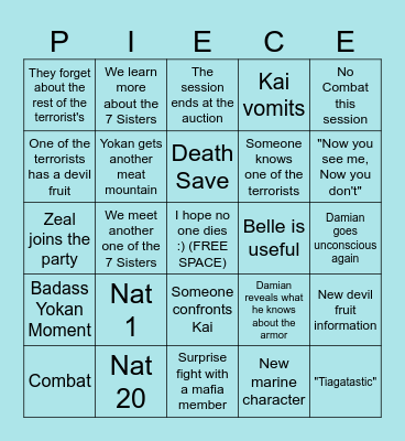 One Piece Dnd Marines Episode 5 "Terrorist Trouble" Bingo Card