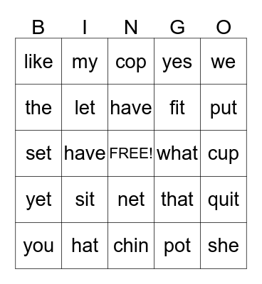 SIGHT WORDS Bingo Card