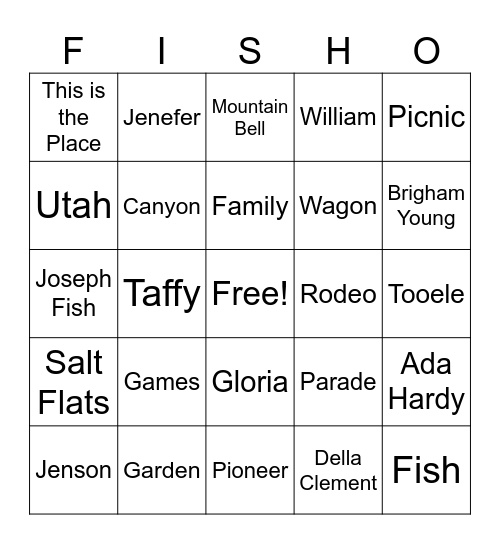 Fish Family Reunion "FISHO" Bingo Card