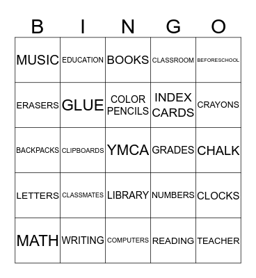 MY SCHOOL Bingo Card