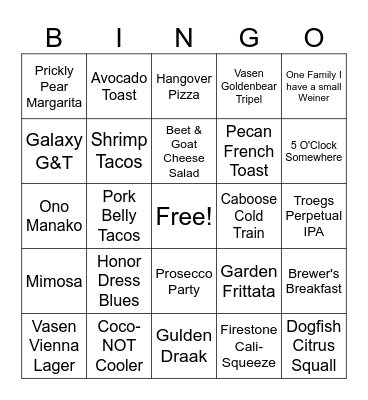 Brunch Bingo Card