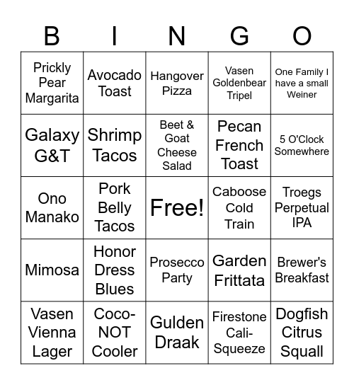 Brunch Bingo Card