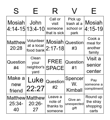 "Service" BINGO Card