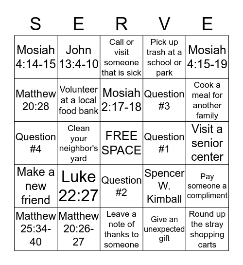 "Service" BINGO Card