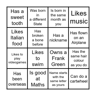 Autograph Bingo Card