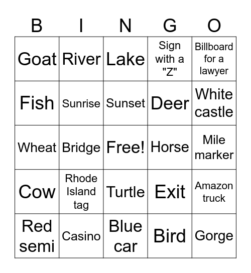 Roadtrip 2023/Ohiopyle Bingo Card