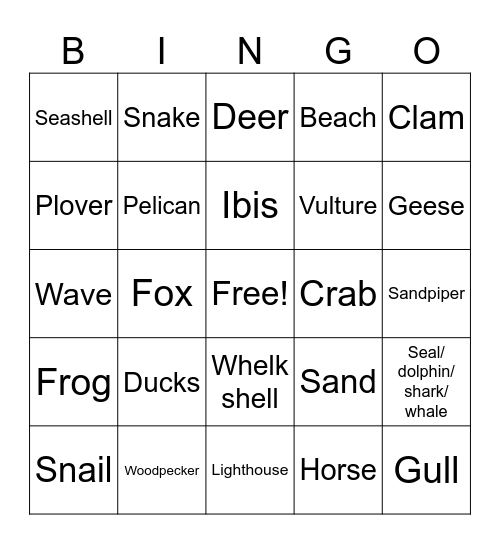 Assateague Bingo Card