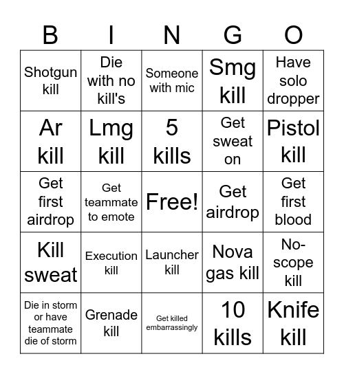 Codm Br Bingo Card