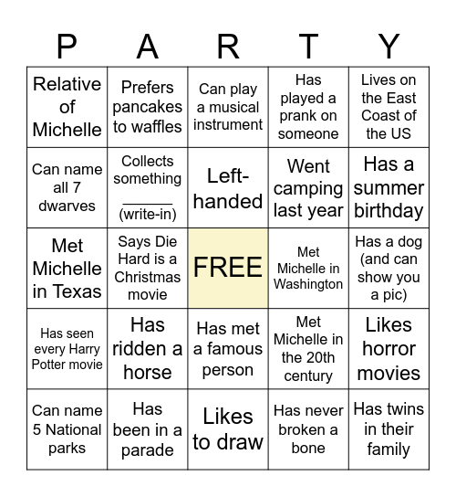 Michelle's 55th Birthday Bingo Card