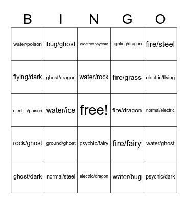 type combos! Bingo Card