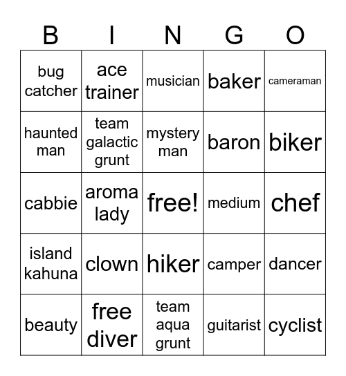 trainer types! Bingo Card