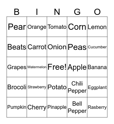 Fruits and Veggies Bingo Card