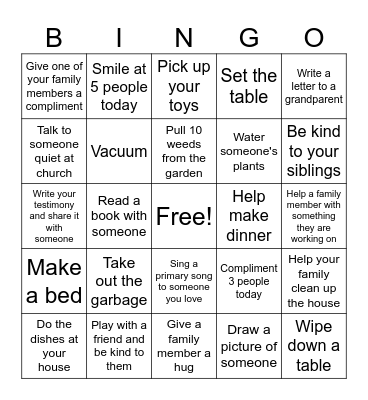 Service Bingo Card