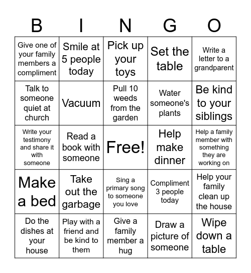 Service Bingo Card