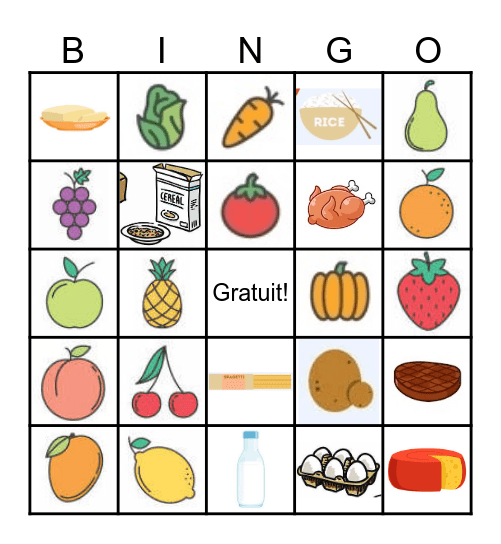 La nourriture (food) Bingo Card