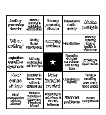 The ADHD Bingo Card