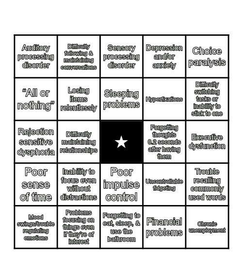 The ADHD Bingo Card