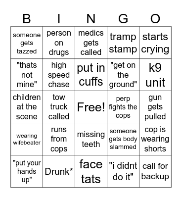 Police Bingo Card