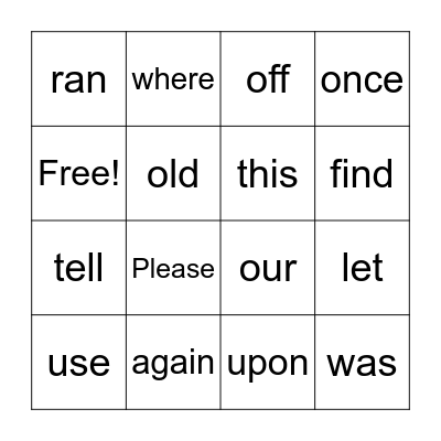 Sight words Bingo Card